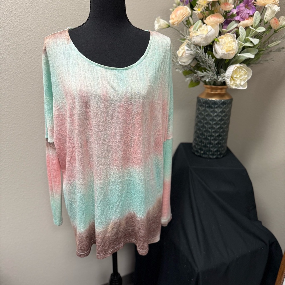 Umgee USA Pastel Tie-Dye Long Sleeve Knit Top – Size M